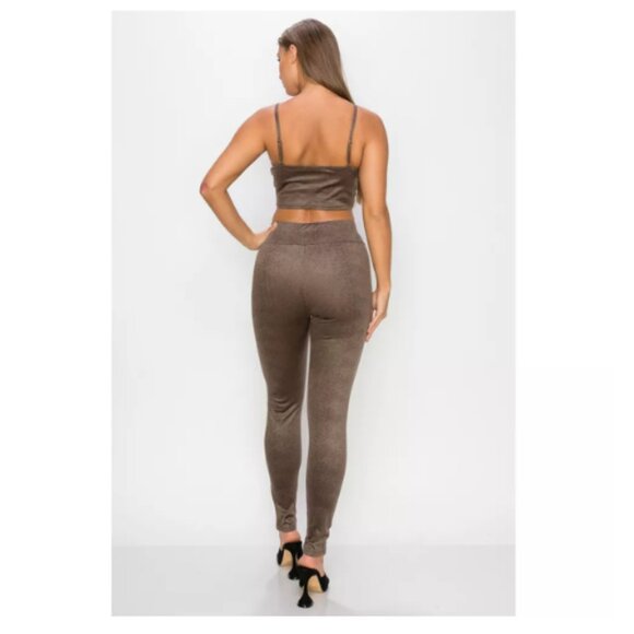 2 Piece Set Embossed Snake Print Crop Top & Leggings, Tie Front & High Waist - Picture 5 of 5